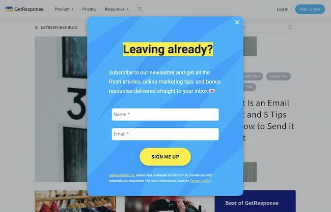 Website popup form showing email capture strategy with content upgrade offer, demonstrating effective lead generation technique for blog traffic conversion